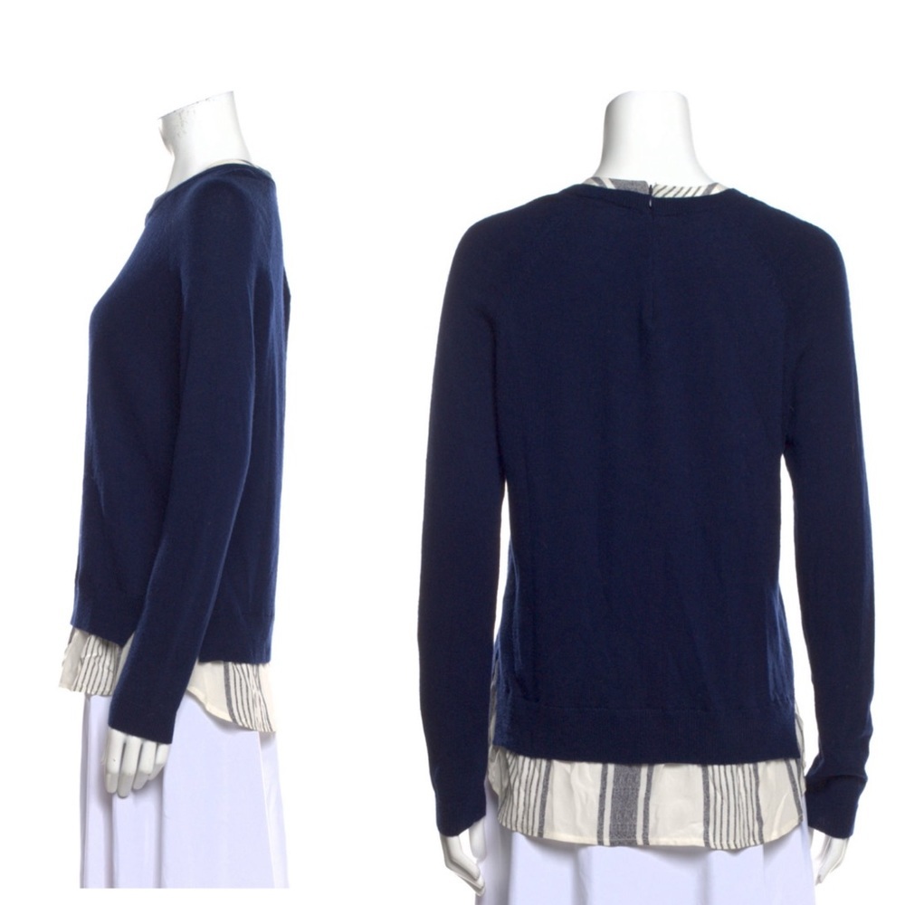 Joie Zaan Woven Sweater Shirt Pullover Crewneck Wool Cashmere Top Navy XS Blouse - Picture 2 of 11
